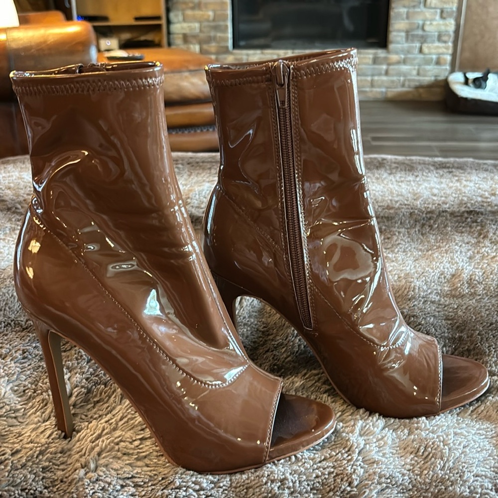 Peep toe booties.